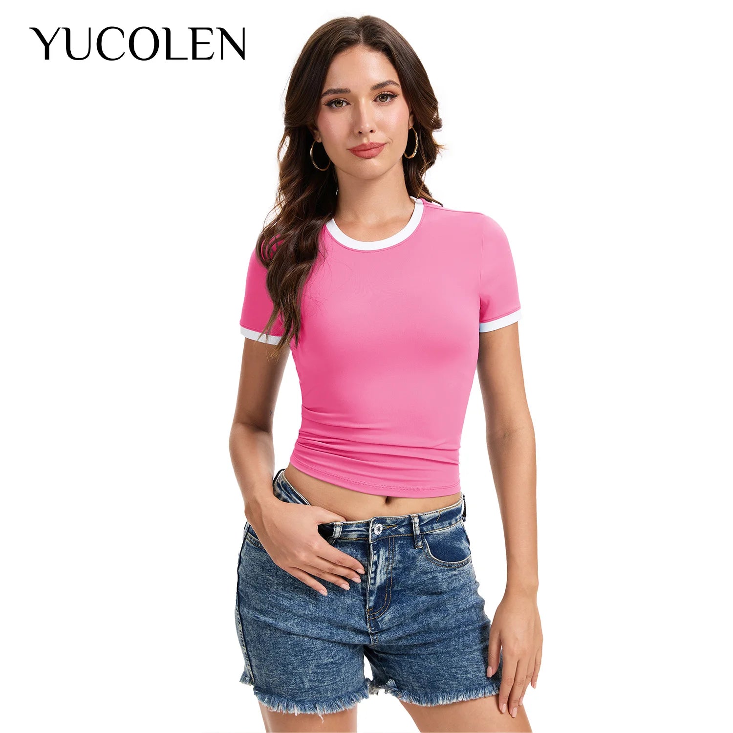 YUCOLEN Camiseta Corta Y2K para Mujer, Cuello Redondo, Ma...