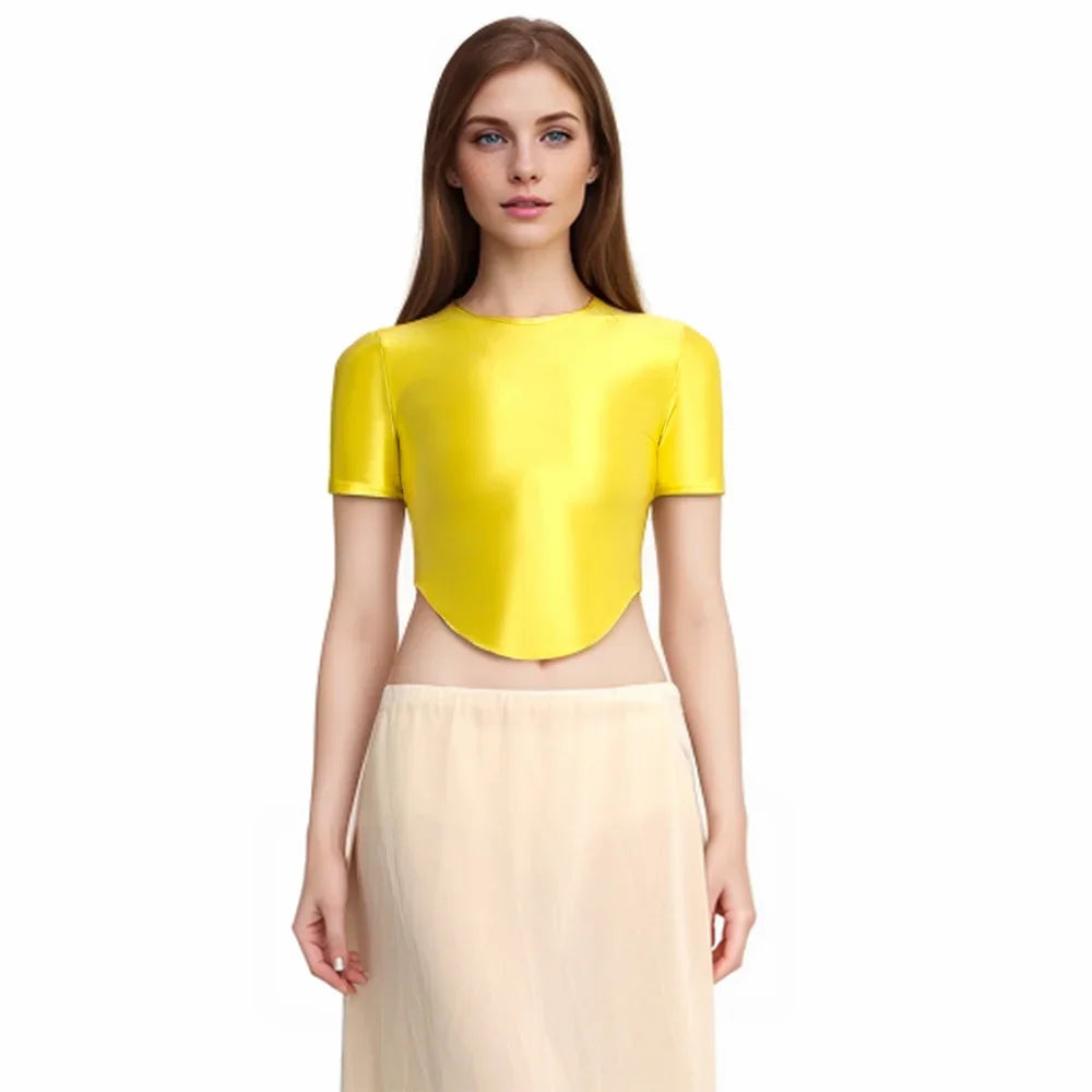 Camiseta elástica brillante y suave para mujer MJINM, cam...