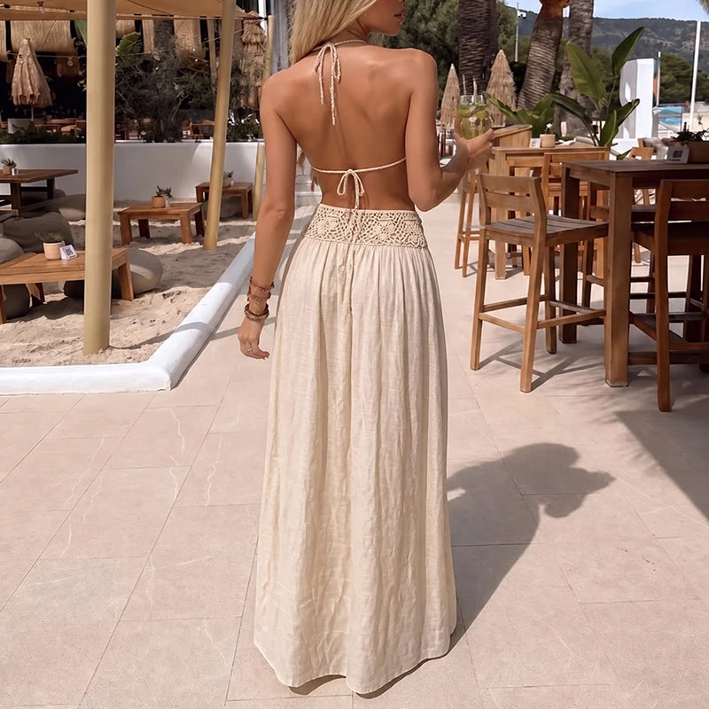 Conjunto de 2 piezas sexy con cuello halter y espalda des...