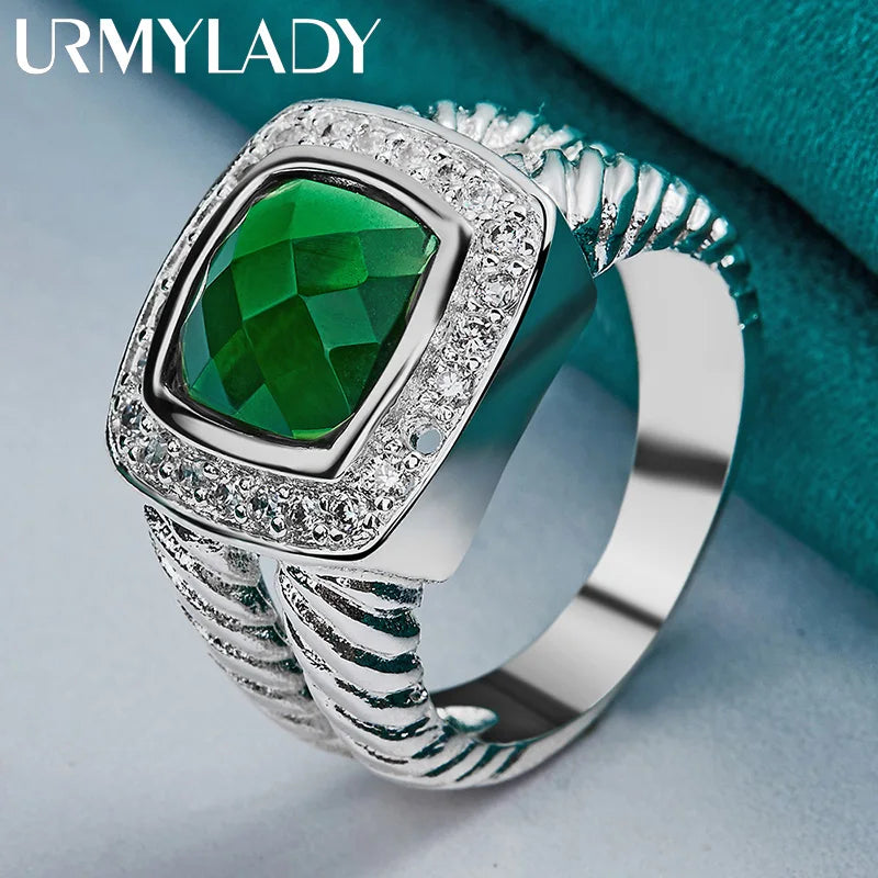 URMYLADY Plata de Ley 925 Circone Verde Cuadrado 7-10 #  ...