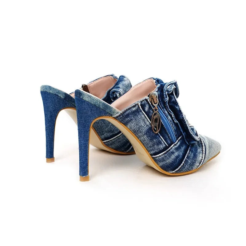 Zapatillas con cremallera para mujer, zapatos de tacón al...
