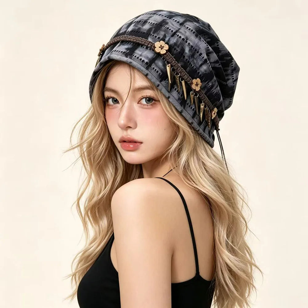 Gorro Bohemio Étnico Holgado para Mujer, Gorro Vintage co...