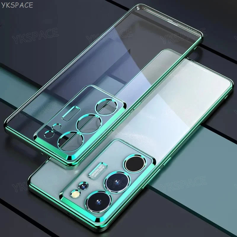 Transparent silicone phone case with protective coating, designed for durability and clarity, by Corporación Turística.