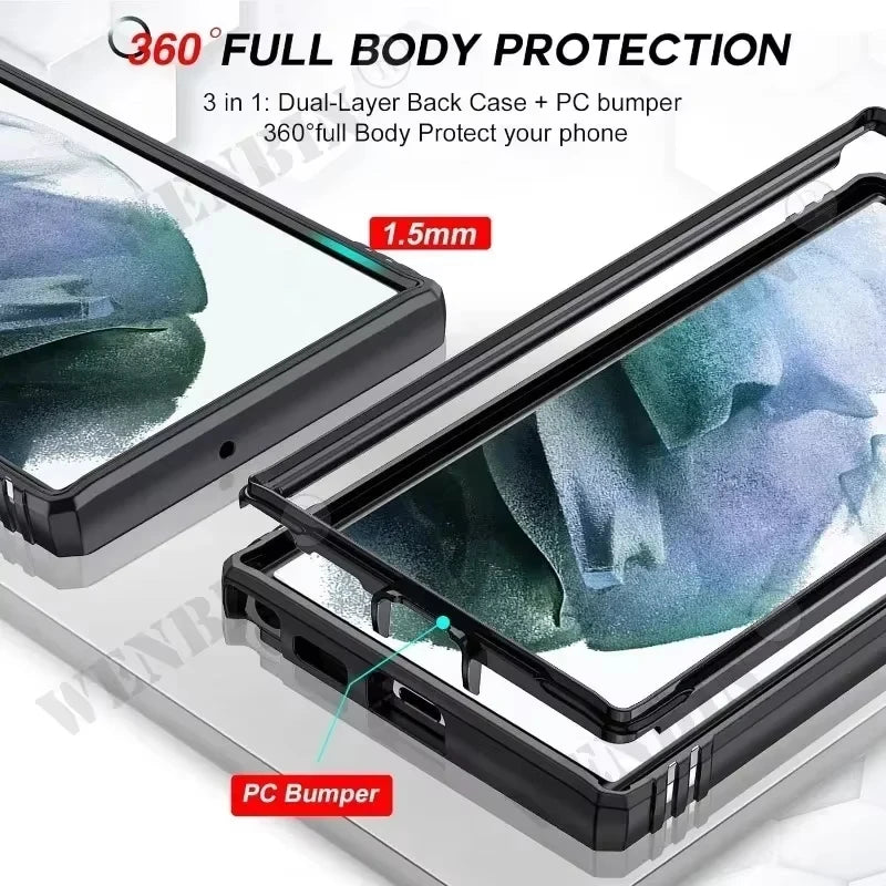 Durable Samsung Galaxy S25 Ultra case with 360-degree stand from Corporación Turística, showing the protective cover and stand feature.