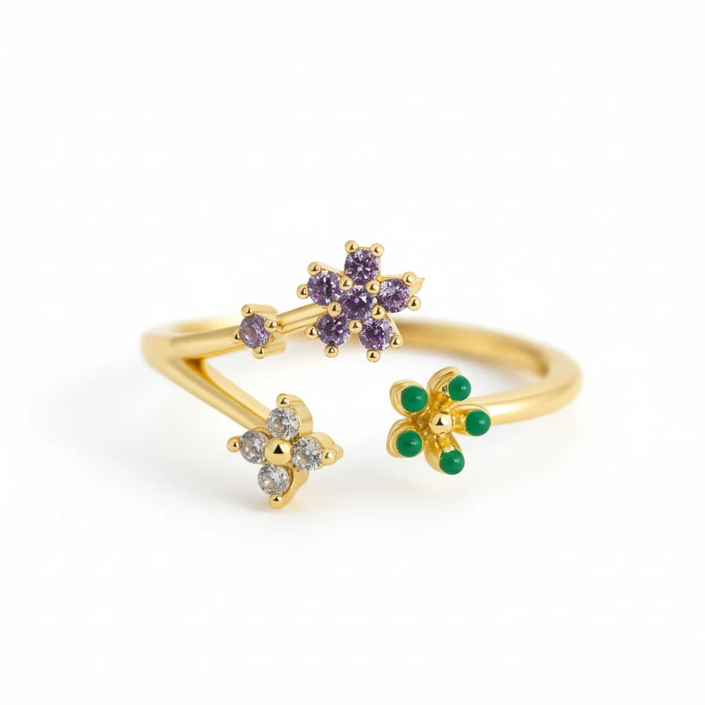 Anillo Flor Circon Colorido Ajustable Mujer Moda Vintage Regalo Joyería