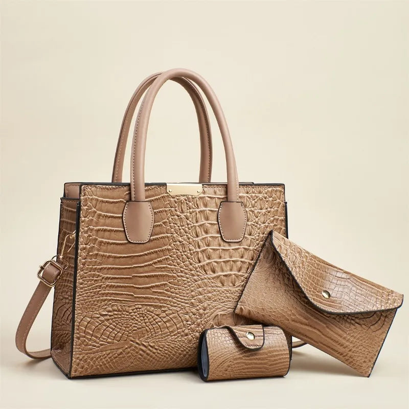 Bolsos de mano de piel con patrón de cocodrilo para mujer...