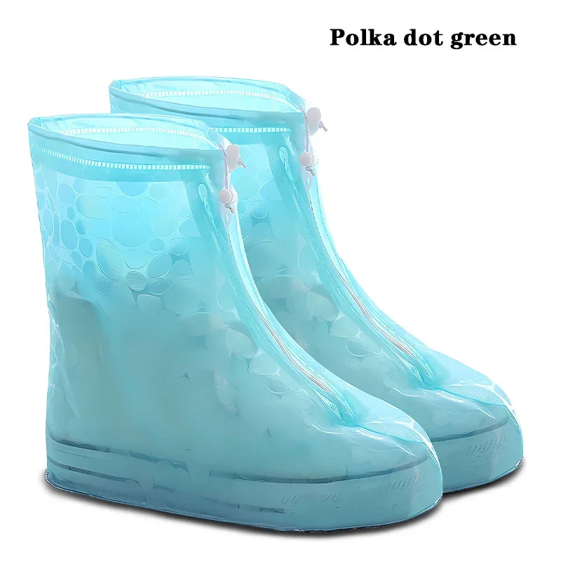 Reusable waterproof shoe protectors by Corporación Turística, showing clear plastic covers for footwear protection.