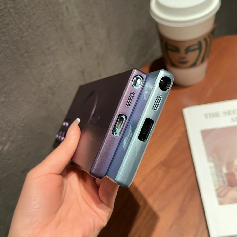 Silicone MagSafe phone case in metallic color with sleek design, compatible with iPhone models, by Corporación Turística.