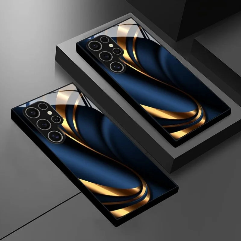 Glass phone case with colorful tape pattern design, showcasing a protective and stylish accessory for smartphones.