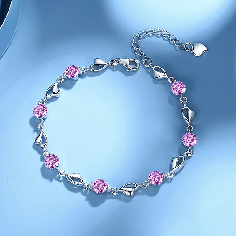 Pulsera de amor de plata de ley S925 de lujo, cristal de ...