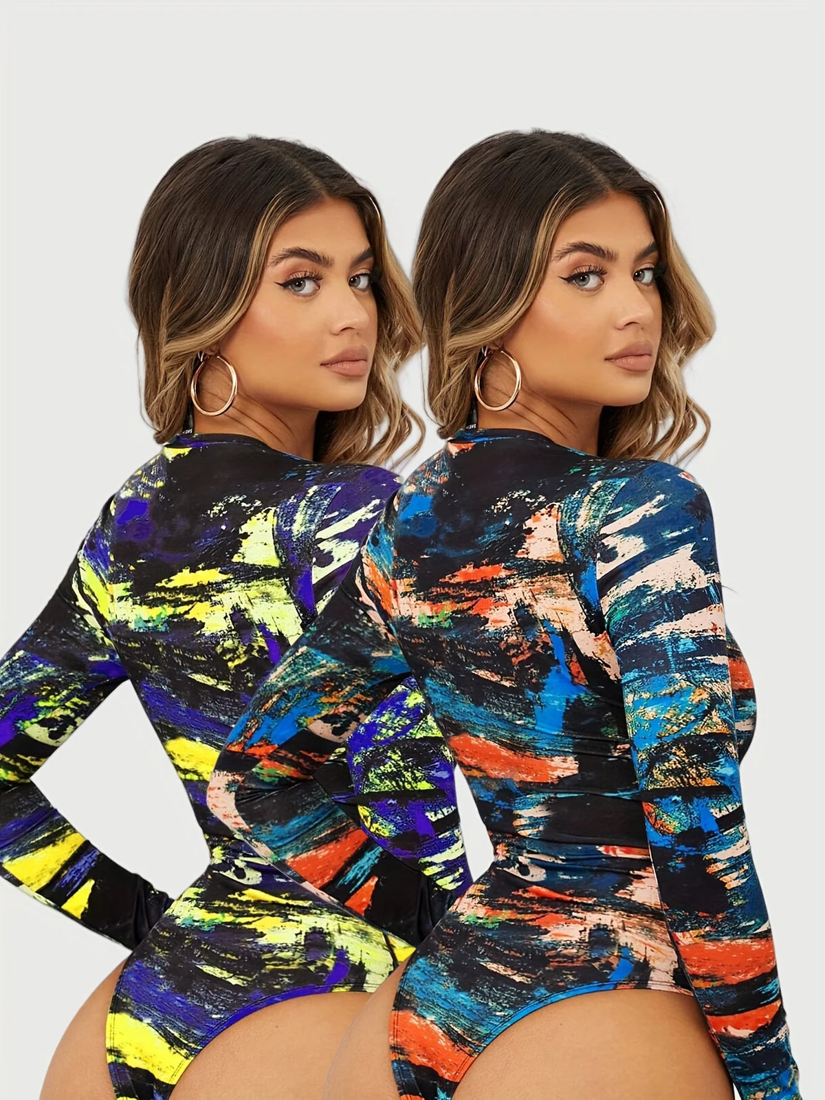 Two-piece women's body with round neck and patterned design by Corporación Turística, shown in the image.