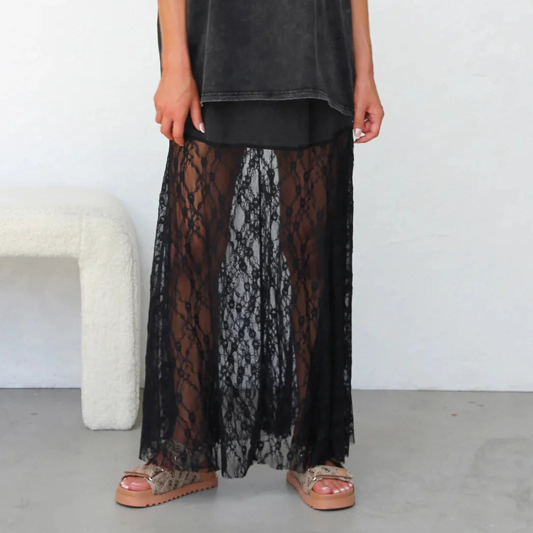 Falda Larga Boho de Verano para Mujer, Falda de Encaje, V...