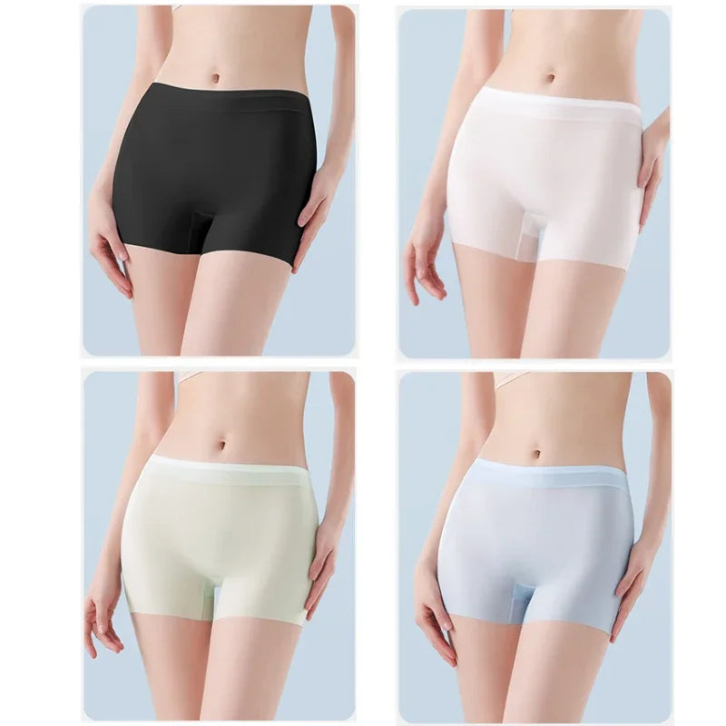 Set of four ultrafine cold silk panties for women, featuring comfortable, smooth fabric in a stylish design.