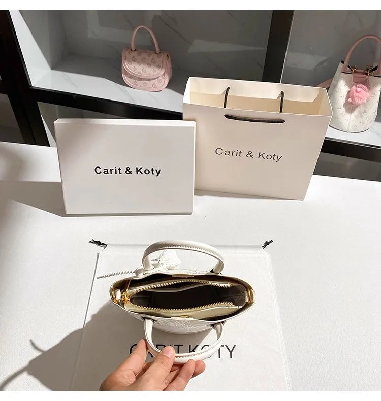 Bolso tipo cubo con bordado blanco de lujo a la moda, bol...