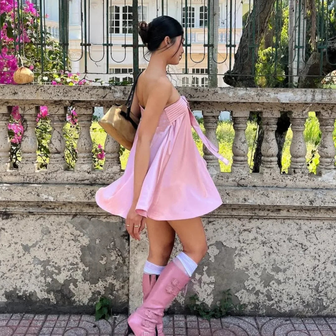 Vestido de satén elegante sin tirantes para mujer, vestid...