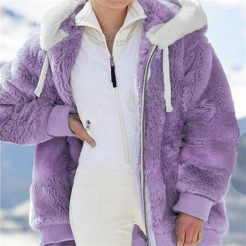 Abrigo holgado de felpa con cremallera para mujer, abrigo...
