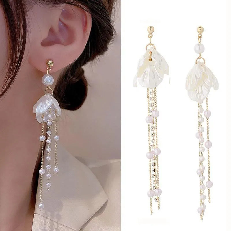 Pendientes de borla de perlas de moda coreana con aguja d...