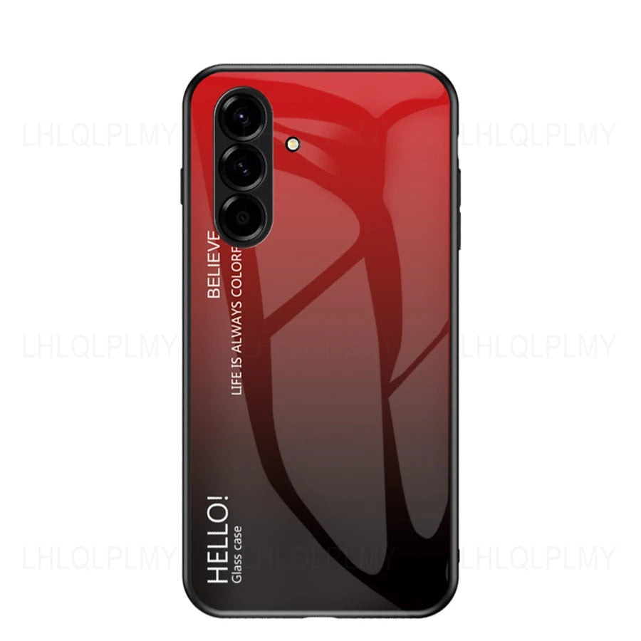Tempered glass screen protector with gradient design for Samsung Galaxy smartphone, offering durable protection and stylish look.