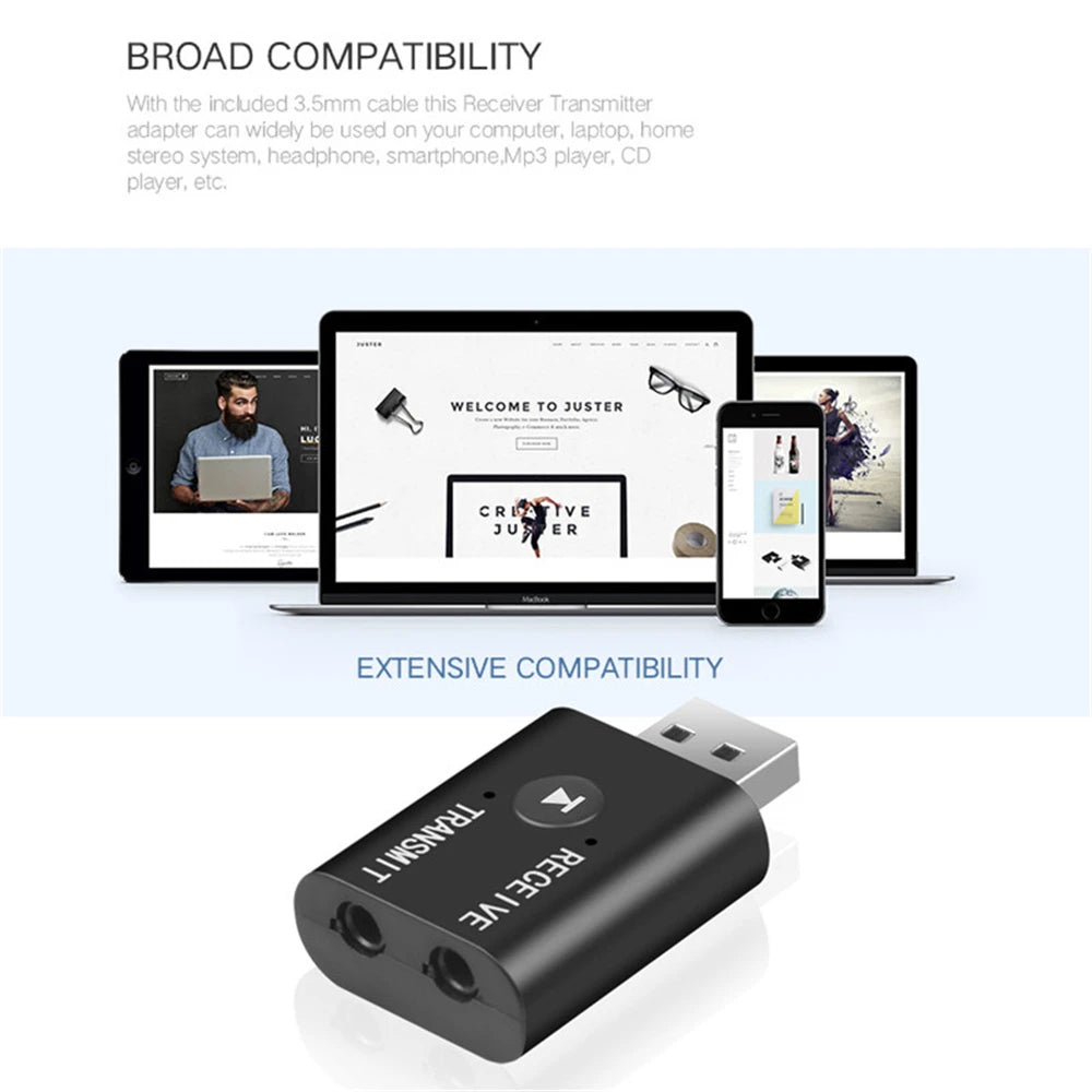 Mini Transmisor Bluetooth USB 3.5mm Audio Receptor Estéreo Dongle Negro