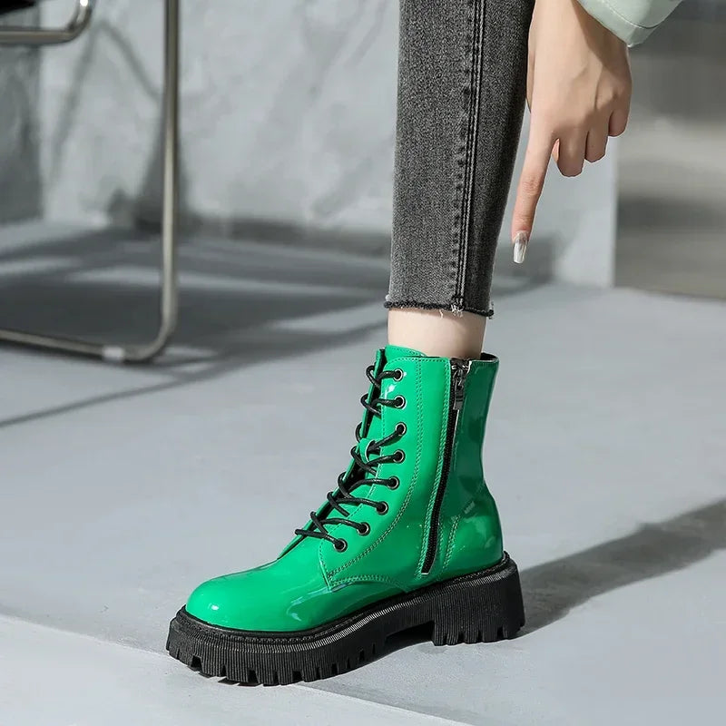 Botines rosas con cordones para mujer, botas de moto con ...
