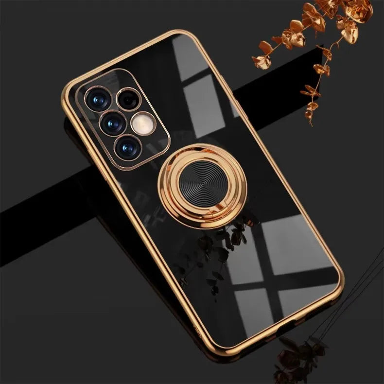 Luxury gold-plated magnetic phone case with stand from Corporación Turística, featuring a sleek, elegant design and durable protection.