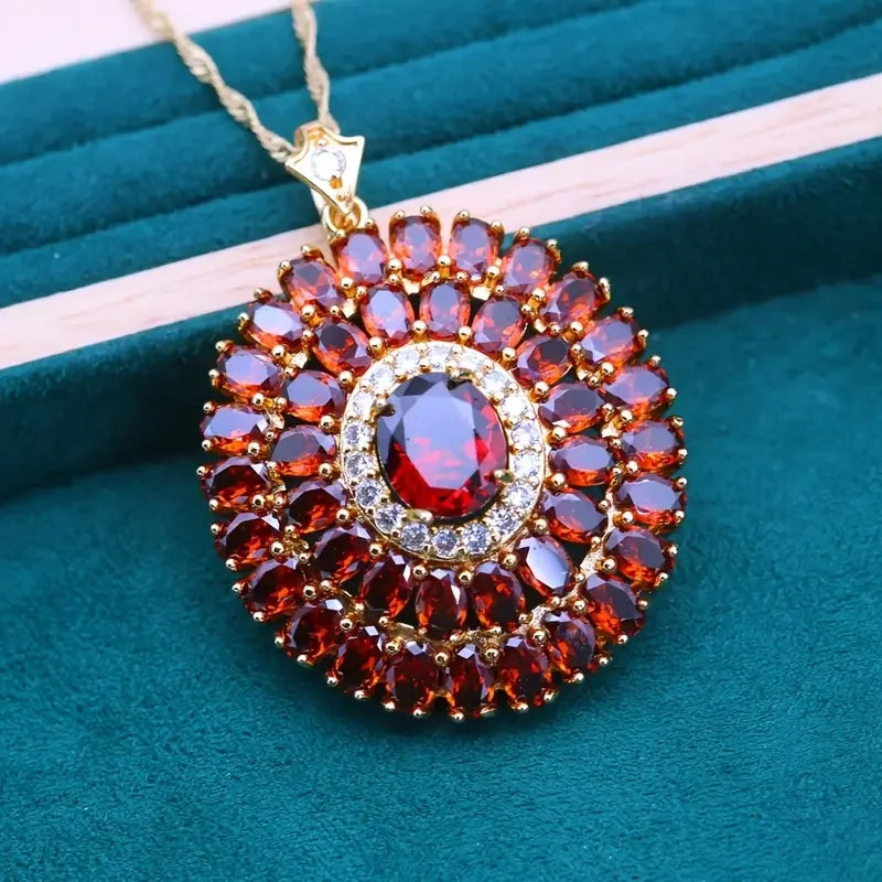 Elegante collar con colgante de circonita sintética roja ...