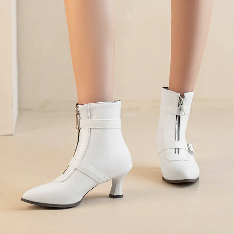 Botines de tacón grueso para mujer, zapatos de invierno c...
