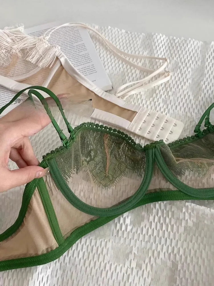 Luxury backless lace bra set by Corporación Turística, featuring delicate lace and lightweight design for elegant support.