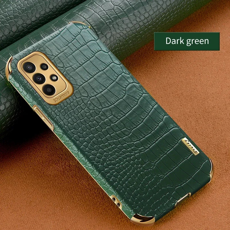 Leather crocodile pattern phone case for Samsung Galaxy, crafted by Corporación Turística, with textured crocodile design.