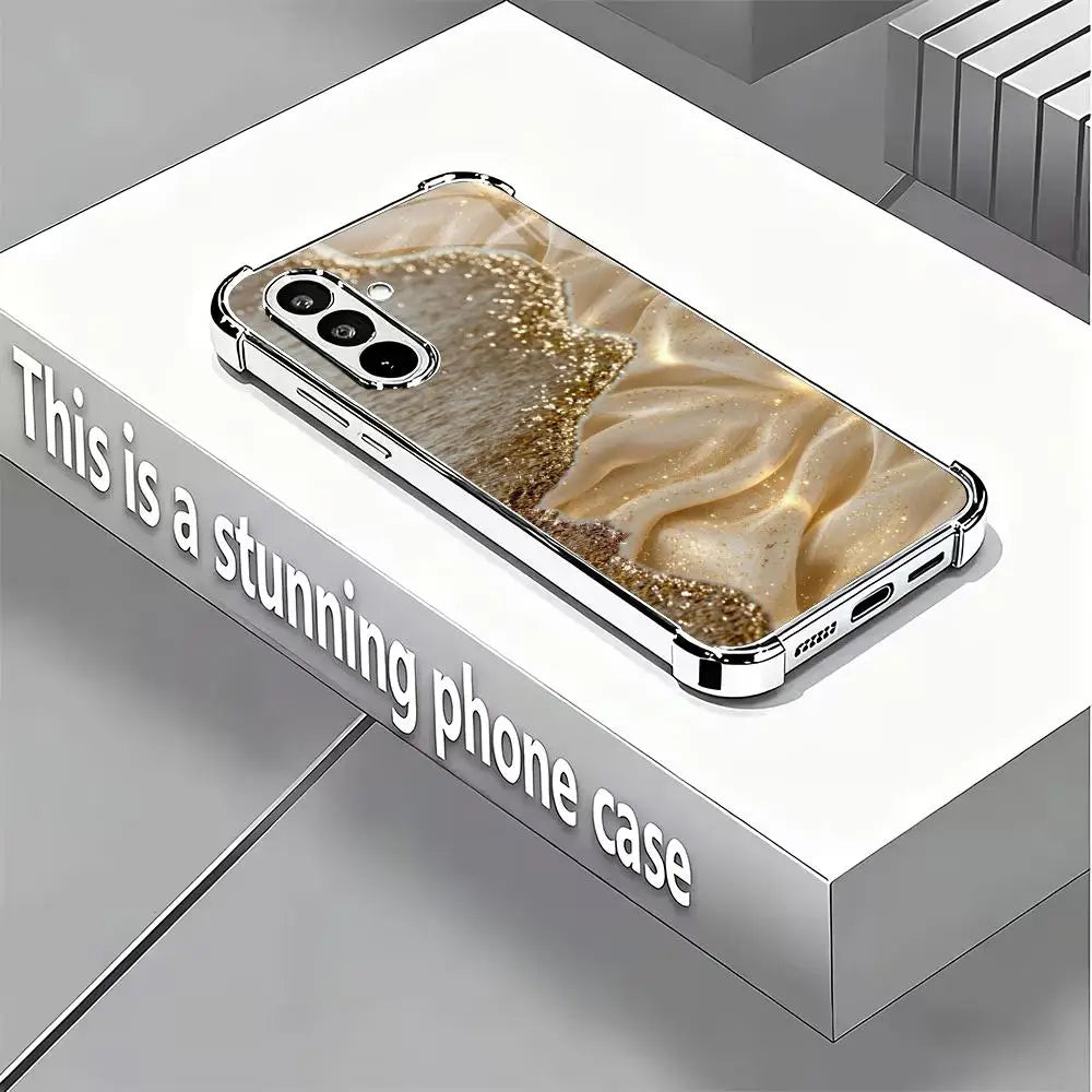 Galvanized glass phone case from the Gold series by Corporación Turística, featuring a sleek, durable protective design.