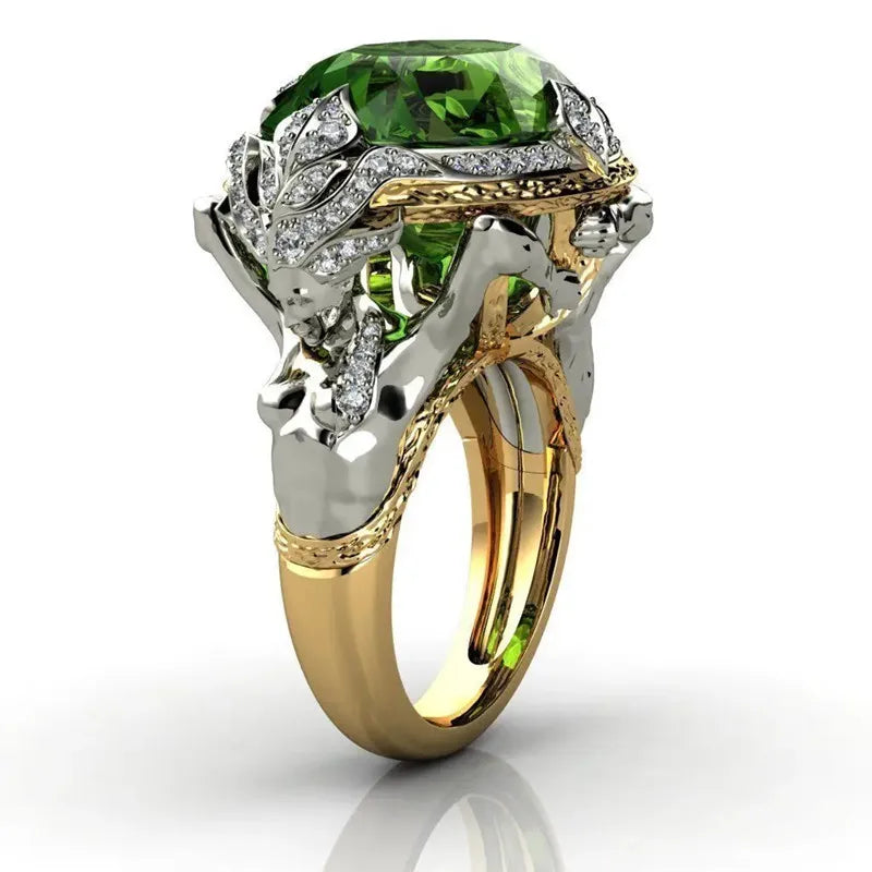 Anillo De piedras preciosas De Esmeralda Natural De oro a...