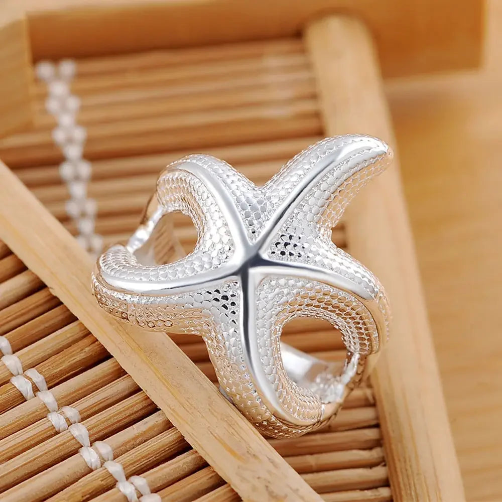 Anillos de estrella de mar grandes finos de Plata de Ley ...