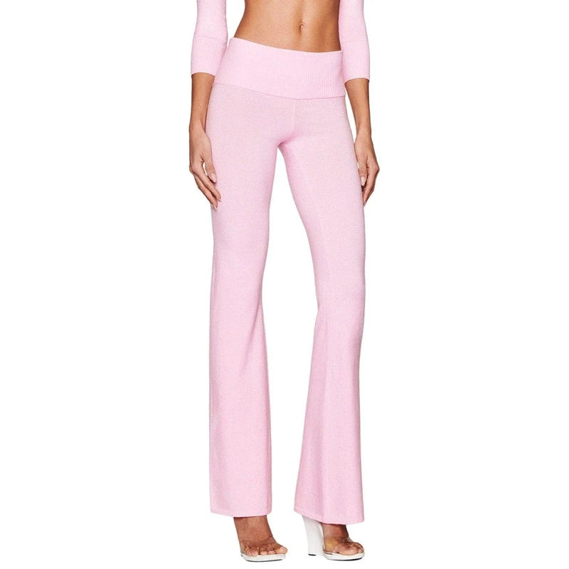Wide-leg knitted pants by Combhasaki Y2l featuring a relaxed fit and comfortable stretch, ideal for casual or stylish outfits.