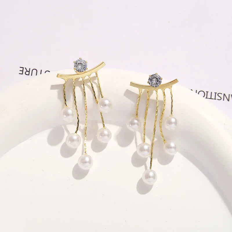 Pendientes de borla de perlas de moda coreana con aguja d...