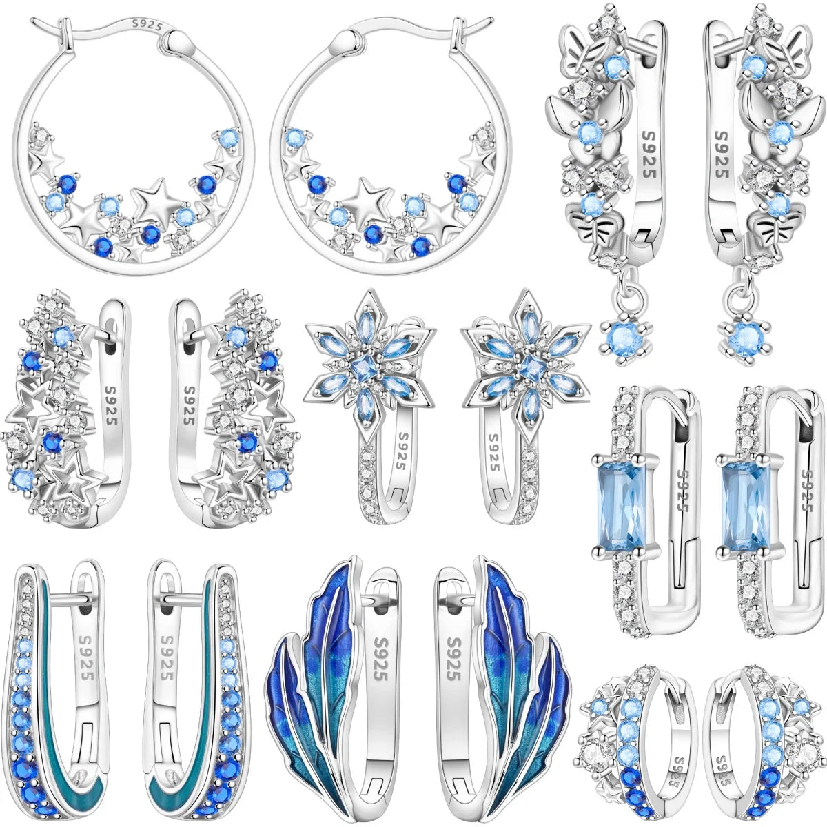 Orstarry-pendientes de plata de ley 925 con circonita azu...
