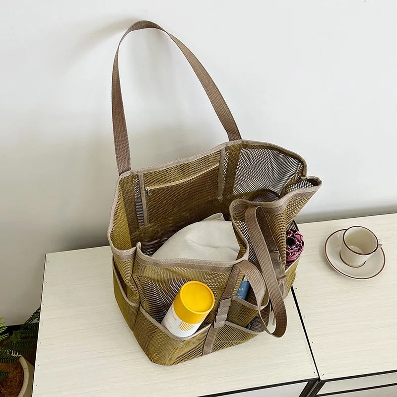 Bolso de Lona Grande Yogodlns: Elegante Tote Malla para Playa y Trabajo