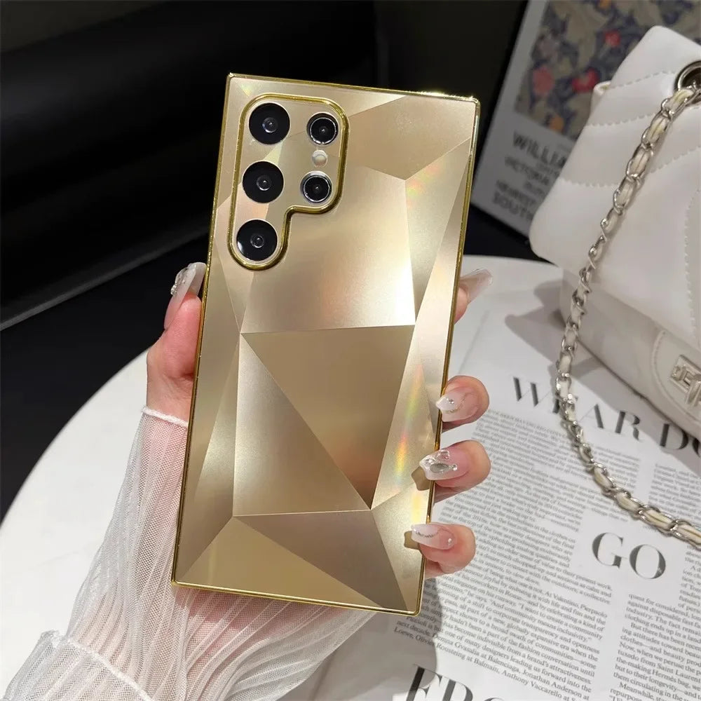 Diamond-patterned 3D matte phone case for Samsung, designed by Corporación Turística, with textured surface and precise cutouts.