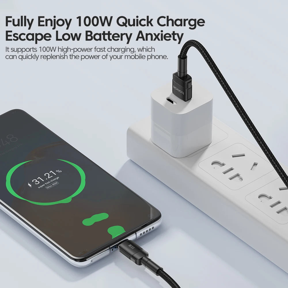 Toocki 6A Cable USB a tipo C para Huawei Xiaomi PD 100W c...
