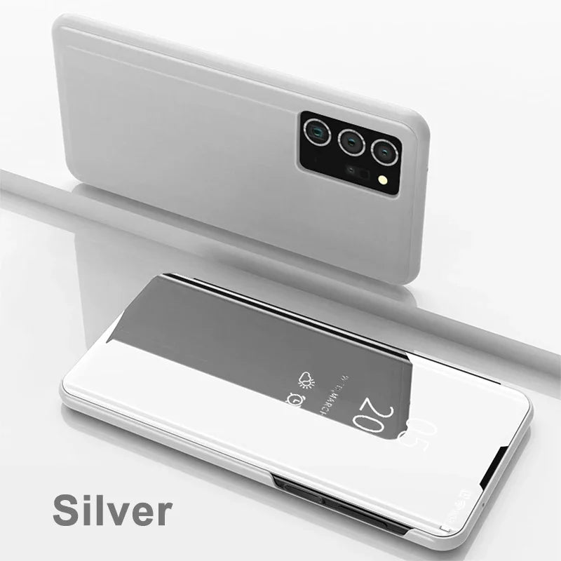 Luxury Samsung Galaxy phone case with mirror from Corporación Turística, featuring a sleek design and protective cover.