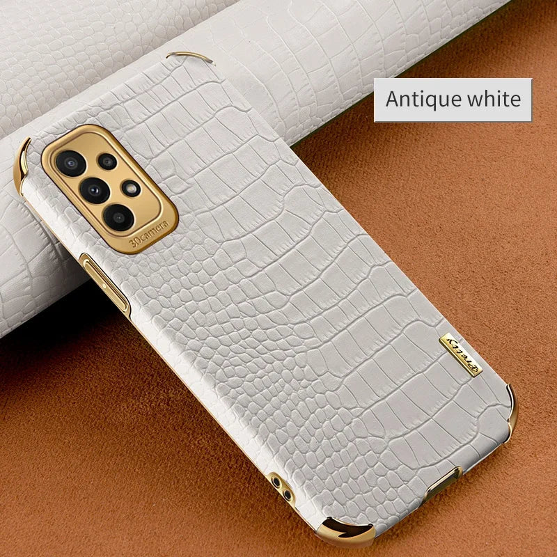 Leather crocodile pattern phone case for Samsung Galaxy, black with textured crocodile design, by Corporación Turística.