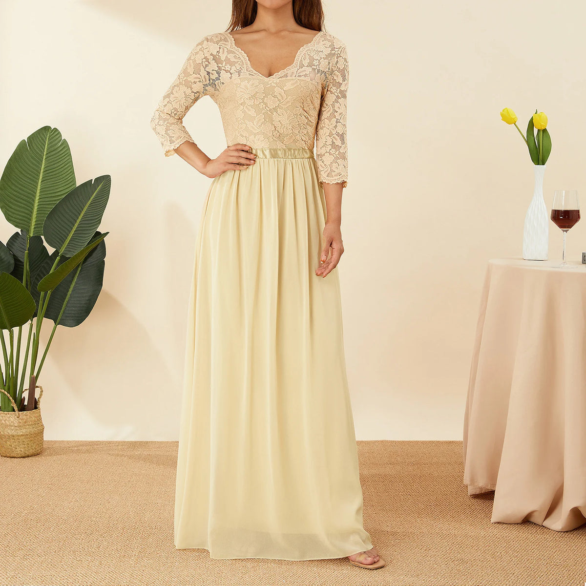 Vestidos largos elegantes de gasa de encaje, vestido de n...