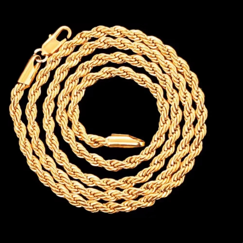 Collar de cadena de cuerda de 4mm de oro de 18K Noble, 45...