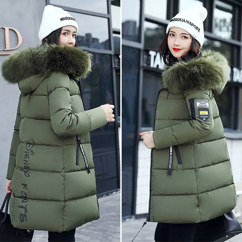 Abrigo parka de invierno para mujer con cuello de piel y ...