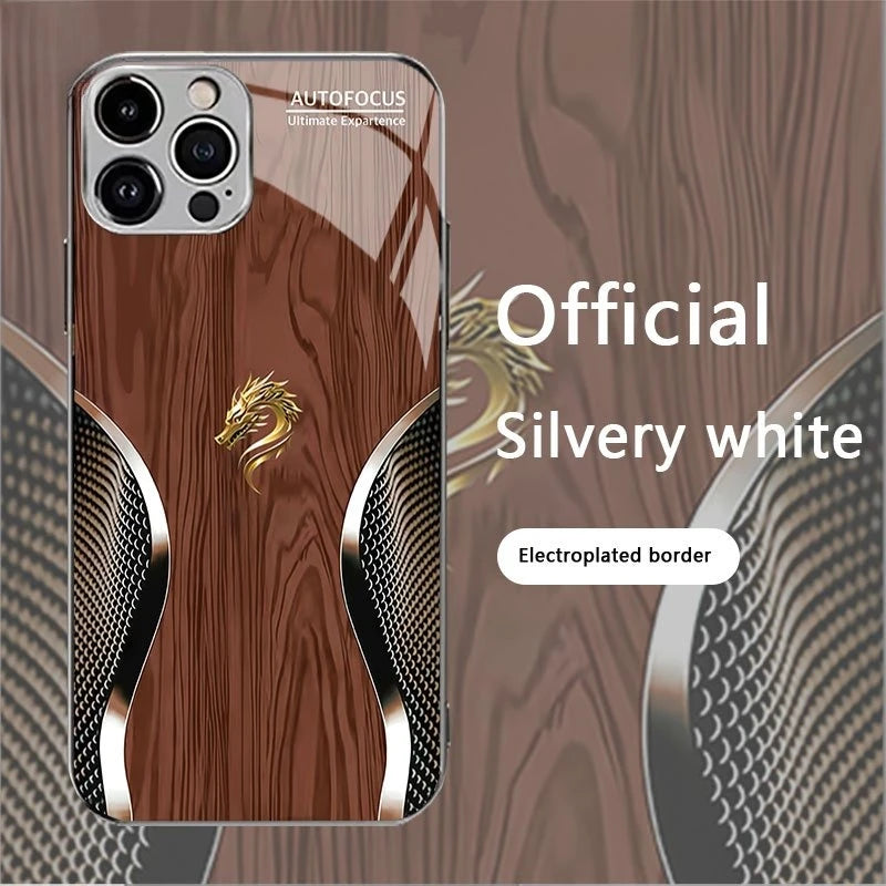 Electroplated glass phone case with decorative pattern, designed for smartphones, by Corporación Turística.