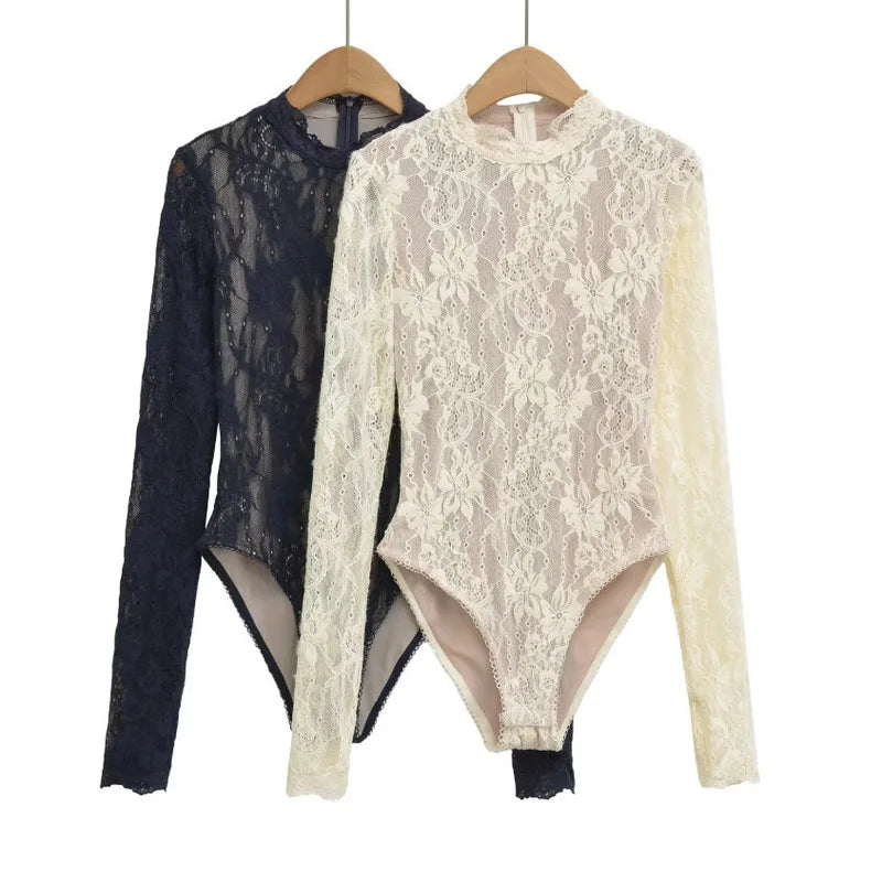 Women's Nuevo body by Corporación Turística with high neckline and long sleeves, shown in a close-up front view.