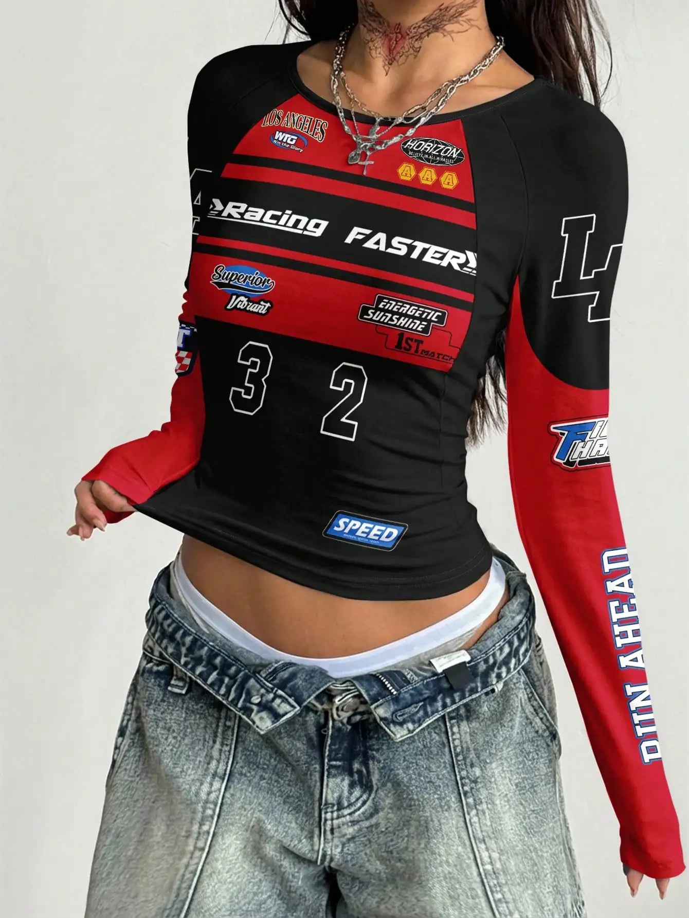Camiseta de manga raglán con estampado gráfico de motocic...