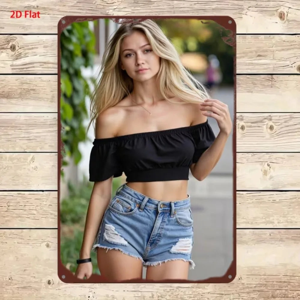 Metallic 2D sign featuring a stylish woman design, ideal for decorative or signage purposes in commercial or artistic settings.