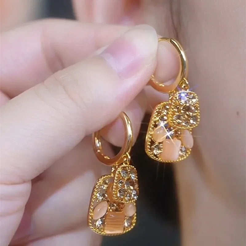 Nuevos pendientes cuadrados de circonita de cristal marró...