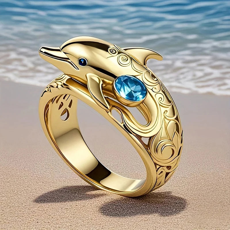 Huitan-anillos de dedo con diseño de delfines para mujer,...