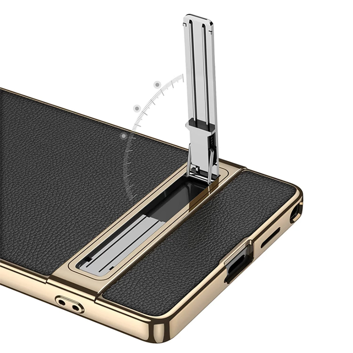 Durable hard protective case with stand and leather-like lining for electronic devices, by Corporación Turística.
